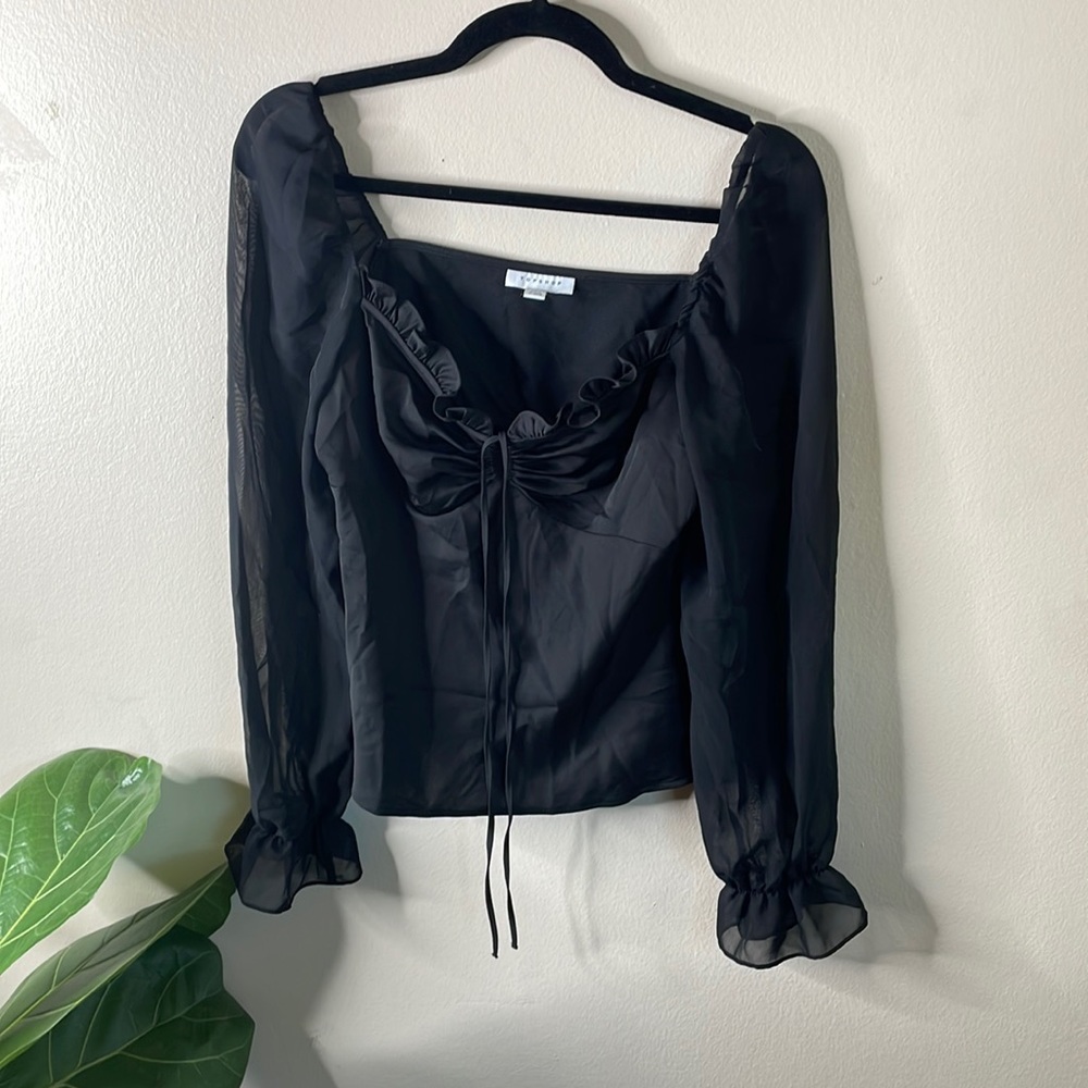 Topshop sheer sleeve tie front blouse
